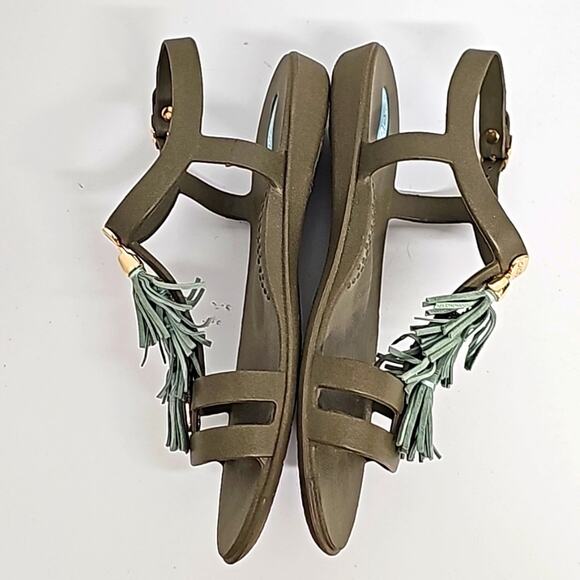 okaB Womens Fiesta Flat Sandals Brown Green Rose Gold Accents Adj Straps Size 8 - Picture 5 of 11